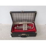 A Regent by Boosey & Hawkes silver plated cornet, cased,