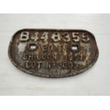 A cast iron wagon plate 20T SHILTON 1957 B448355