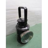 A Bladon made wartime handlamp with square drum, four aspects (one a/f),