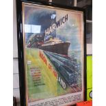 A framed and glazed British Railways 1950's advertising poster 'Harwich Hook of Holland' 99 x 60cm