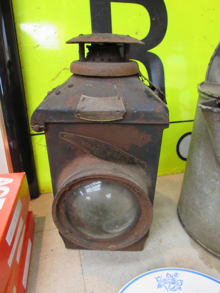 An Adlake No. 22 signal lamp, interior stamped LMS with reservoir and burner