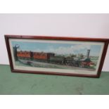 A framed and glazed carriage print depicting Maryport & Carlisle Railway Crampton locomotive No.