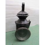A GER guards/porters hand lamp with stamped reservoir and ceramic burner,