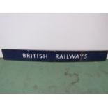 An enamel blue and white BRITISH RAILWAYS poster board heading 128 x 15cm