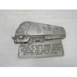 An aluminium Warship class 2200 Diesel Hydrolic Locomotive Commerative plaque No 992 of 3000