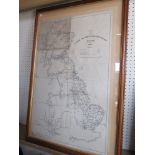 A framed and glazed map of the LNER system dated 1923 with LONDON DISTRICT insert 85 x 57cm