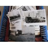 A quantity of black and white photographs of industrial steam locomotives