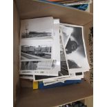 A box containing black and white photos of mixed steam and diesel approx.