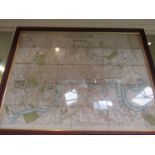 A framed and glazed 'The Great Exhibition of London 1851' map showing currant railways and