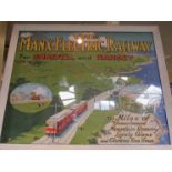A framed and glazed ISLE OF MAN MANX ELECTRIC RAILWAY advertising poster 'FOR SNAEFELL AND RAMSEY,