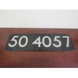 An aluminum steam locomotive smoke box number plate 50 4057 from Deutsche Reichsbahn class 50