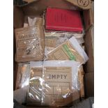 A box containing various wagon labels, sugar beet regulation booklets,