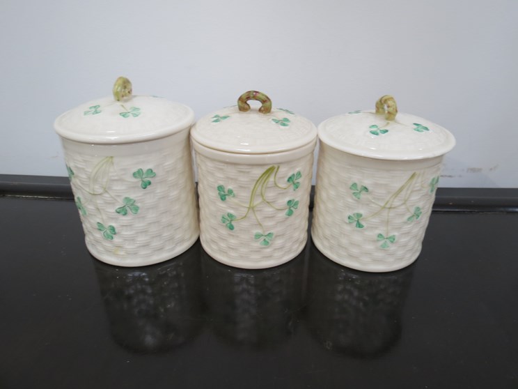 An assortment of Belleek items including a pair of vases, lidded containers and jugs etc. - Image 2 of 3