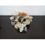 An Oriental hardstone floral display with soapstone and rose quartz leaves and petals