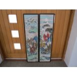 A pair of framed and glazed Chinese watercolours 132cm x 31cm