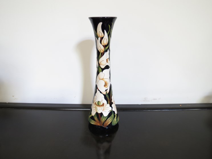 A Moorcroft "Buckingham Orchid" slender vase (2nd). Signed NE105 Queens 90th BD. - Image 2 of 3