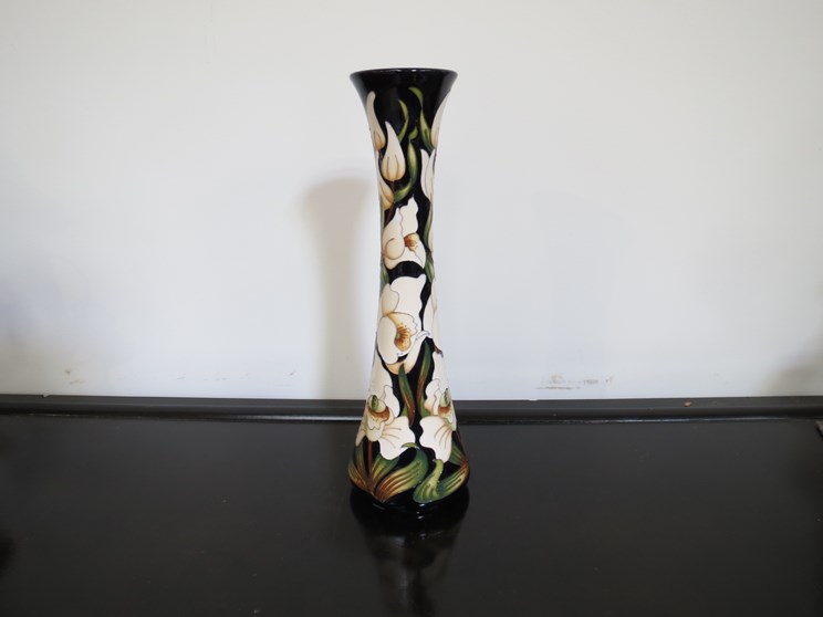 A Moorcroft "Buckingham Orchid" slender vase (2nd). Signed NE105 Queens 90th BD.