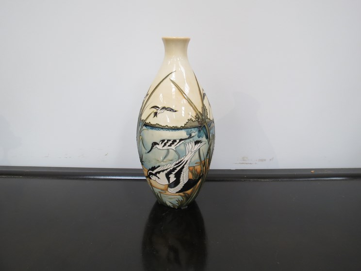 A Moorcroft "Avocets" vase signed NE 56 RSPB Appeal. Designed by Kerry Goodwin. Boxed and sleeved. - Image 2 of 3