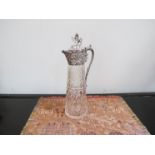 A silver plated crystal glass claret jug and Victorian carafe (2)