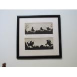 Two colonial silhouette hunting scenes, framed,