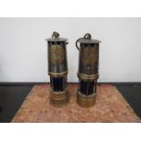 Two Ackroyds & Best Ltd/ Hailwoods miners lamps with blue glass,