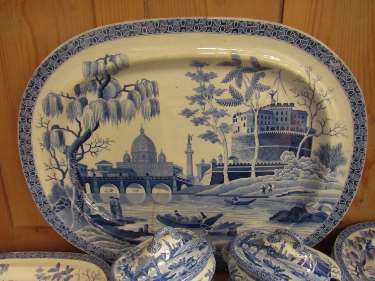 A 19th Century Spode blue and white transfer printed "Rome" or "Tiber" pattern part table service - Image 3 of 3