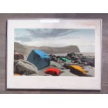 A framed and glazed print entitled 'Rocks' Indistinctly pencil signed C P Lowan,
