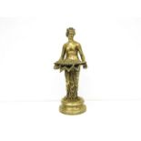 A 19th Century brass figural fountain adornment semi-clad female holding a large clam shell,