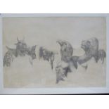 A large framed and glazed pencil drawing of mythical beings signed Luigi Les Speranza and dated '86