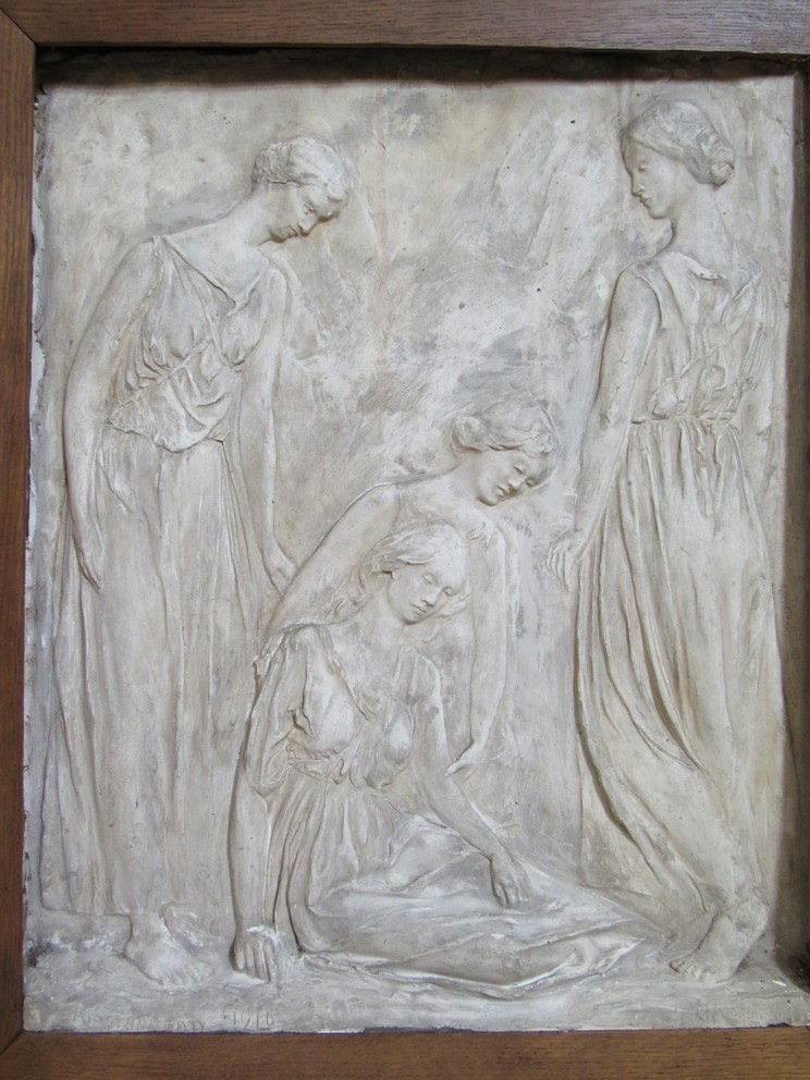 MISS AMY DIMELOW (Active 1906-1944): Signed early 20th Century plaster relief depicting four draped - Image 2 of 3