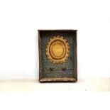 An African wood alcove shrine lining, painted with a blazing sun, rolling cloud and a starry sky,