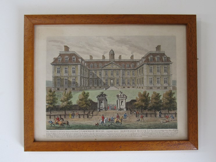 An early 18th Century coloured engraving of Clarendon House,