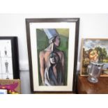 A mid to late 20th Century large framed and glazed pastel and charcoal on paper of figures.