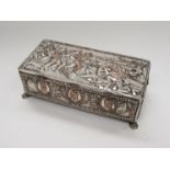 A WWI silver plated commemorative cigarette/ jewellery box embossed with design by R.