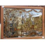 A 19th Century painted mirror in the chinoiserie taste, musicians in exterior garden scene,