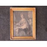 A gilt framed late 18th Century engraving of young lady with music score and on looking child 46cm