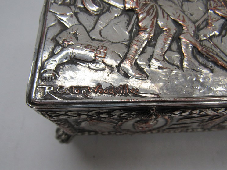 A WWI silver plated commemorative cigarette/ jewellery box embossed with design by R. - Image 5 of 5