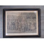 An 18th Century engraving of Queen Elizabeth I and Courtiers, later framed and glazed,