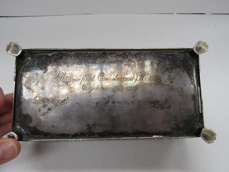 A WWI silver plated commemorative cigarette/ jewellery box embossed with design by R. - Image 4 of 5