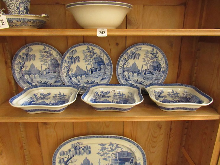 A 19th Century Spode blue and white transfer printed "Rome" or "Tiber" pattern part table service - Image 2 of 3