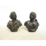 Possibly 17th Century - a pair of carved stone busts of African man an woman.