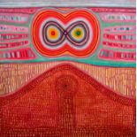 ARTHUR GOODWIN (1928-1998) An unframed acrylic on canvas of mosaic form, eyes and landscape.
