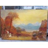 A 19th Century unframed oil on canvas depicting Architectural Cappriccio unsigned work,