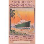 ABERDEEN AND COMMONWEALTH LINE ENGLAND TO AUSTRALIA ONE CLASS SERVICR VIA MALTA,