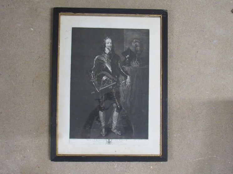 An 18th Century mezzotint of King Charles I by Josiah Boydell after the original by Van Dyke,