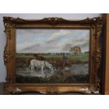 JOHN MUNNINGS (1916-1987): An ornate gilt framed oil on canvas,