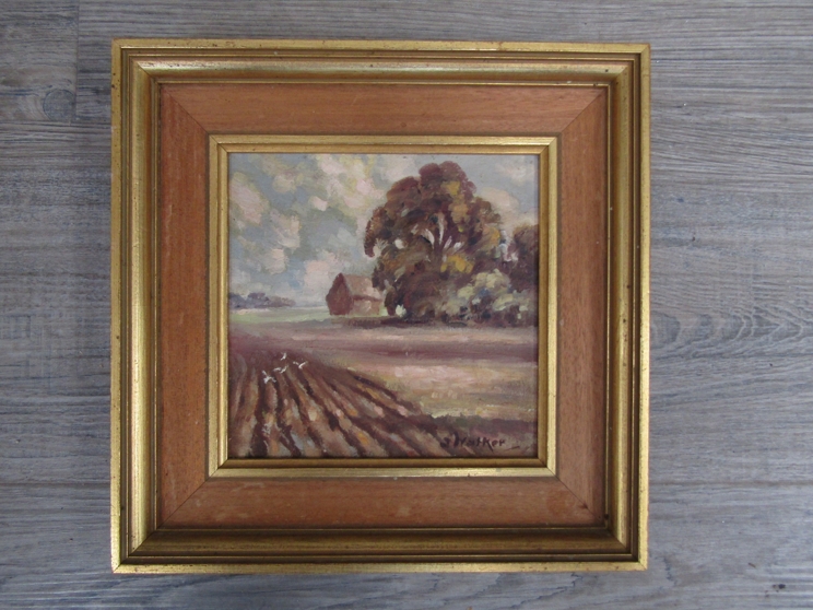 STEPHEN WALKER (1900-2004): A framed oil on board, farmland scene with freshly ploughed field.