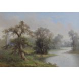 A. STONE (XX) A pair of oils on canvas, tree lined river and lane scenes. Signed in red bottom left.