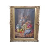 CHARLES THOMAS BALE (act 1866-1895): An ornate gilt framed oil on canvas still-life of fruit and