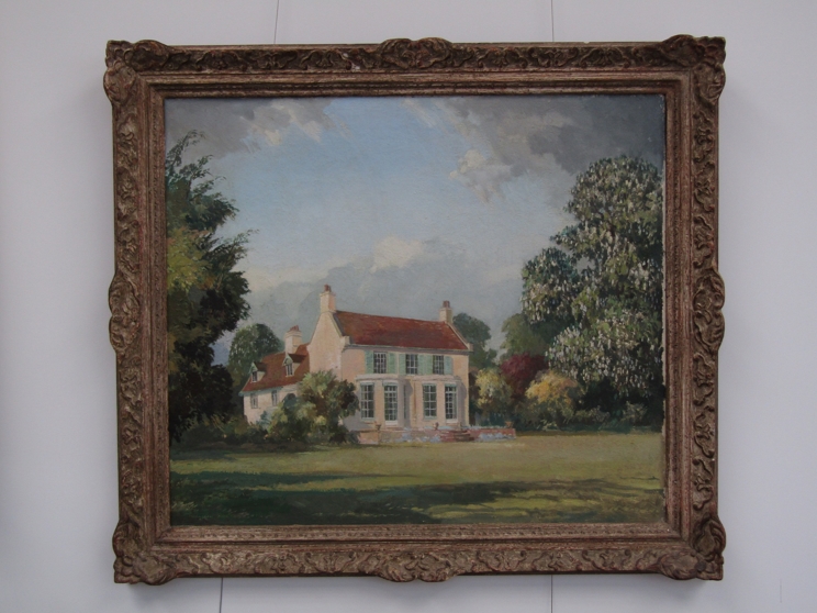 CAVENDISH MORTON (1911-2015): An ornate framed oil on board of a country house and gardens.